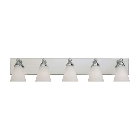 Designers Fountain Hudson 37.75in 5-Light Chrome Transitional Indoor Vanity Light with White Opal Glass Shades 6495-CH